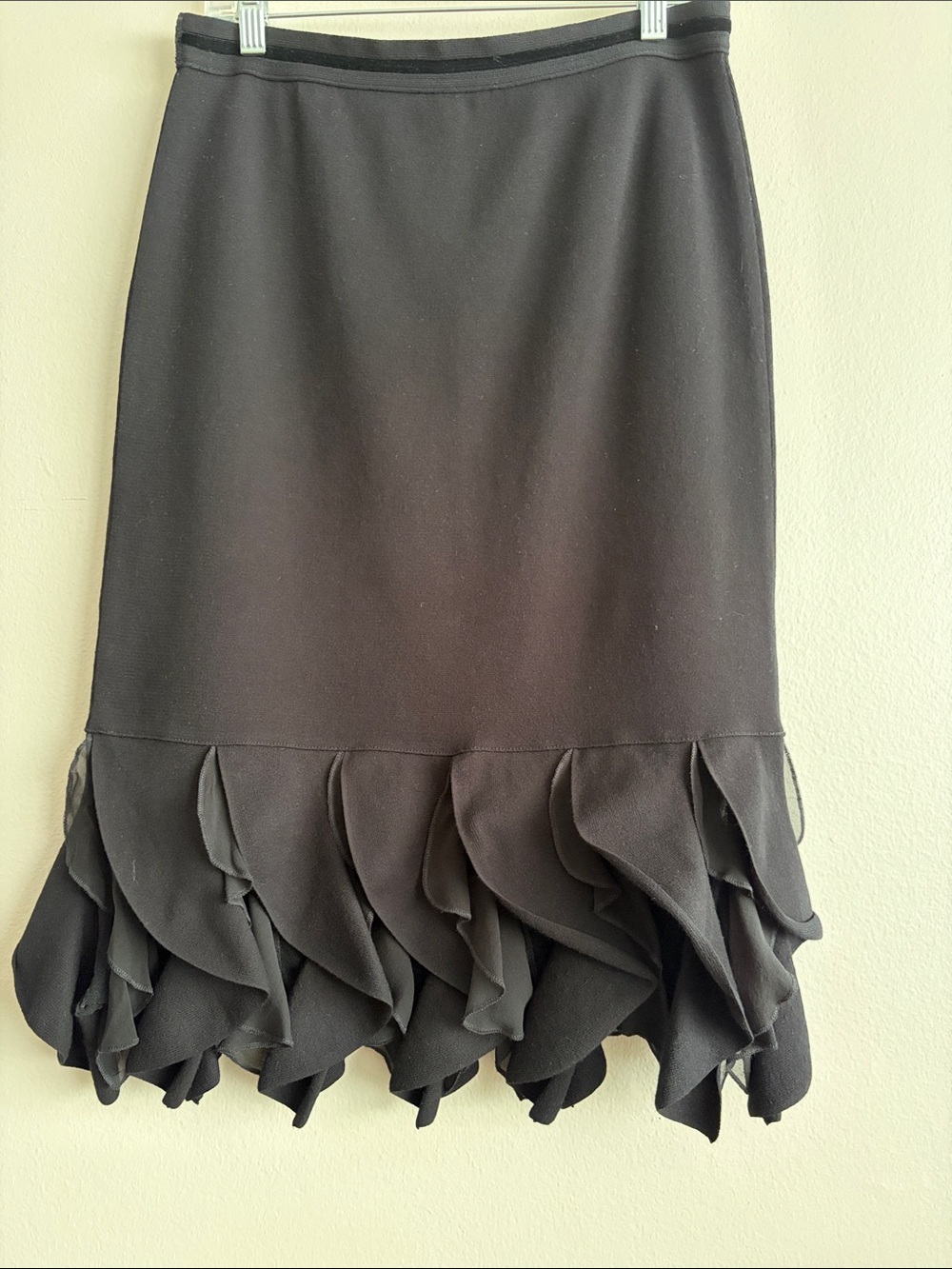 Vintage Y2K Whimsigoth Silk Chiffon Mesh Ruffle Midi Skirt M-L